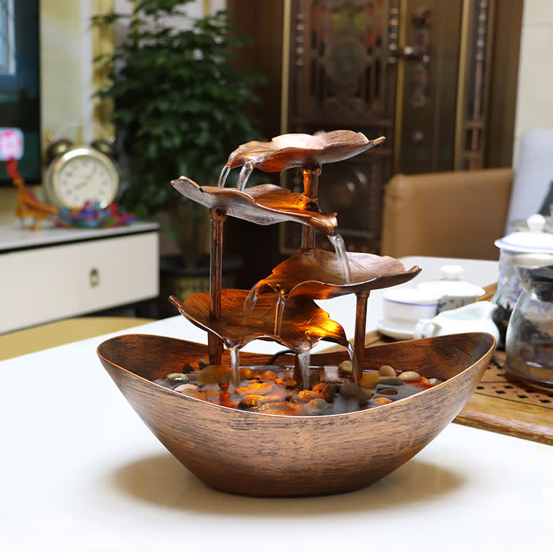 Lotusblatt-Wasserfallbrunnen mit LED | Spiritueller Wohnakzent