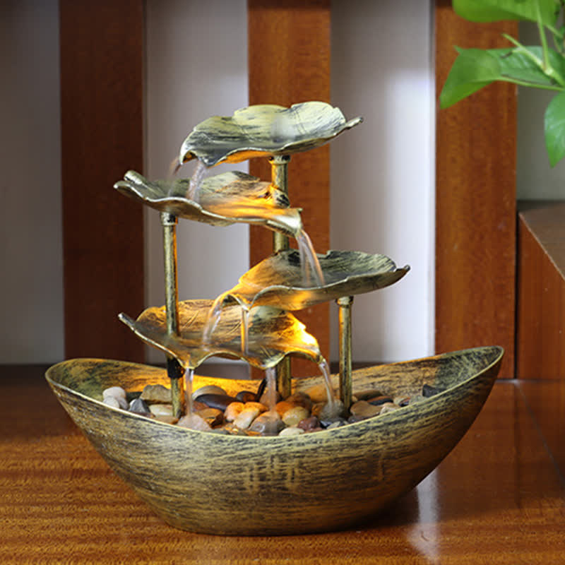 Lotusblatt-Wasserfallbrunnen mit LED | Spiritueller Wohnakzent