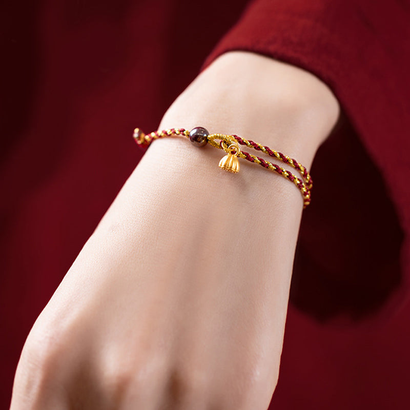 Lotus Peace Charm Rotgold Seilarmband 14–16 cm