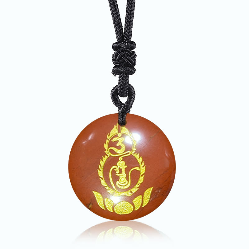 Lotus-Anhänger mit Vajra-Mantra aus schwarzem Obsidian zum Schutz