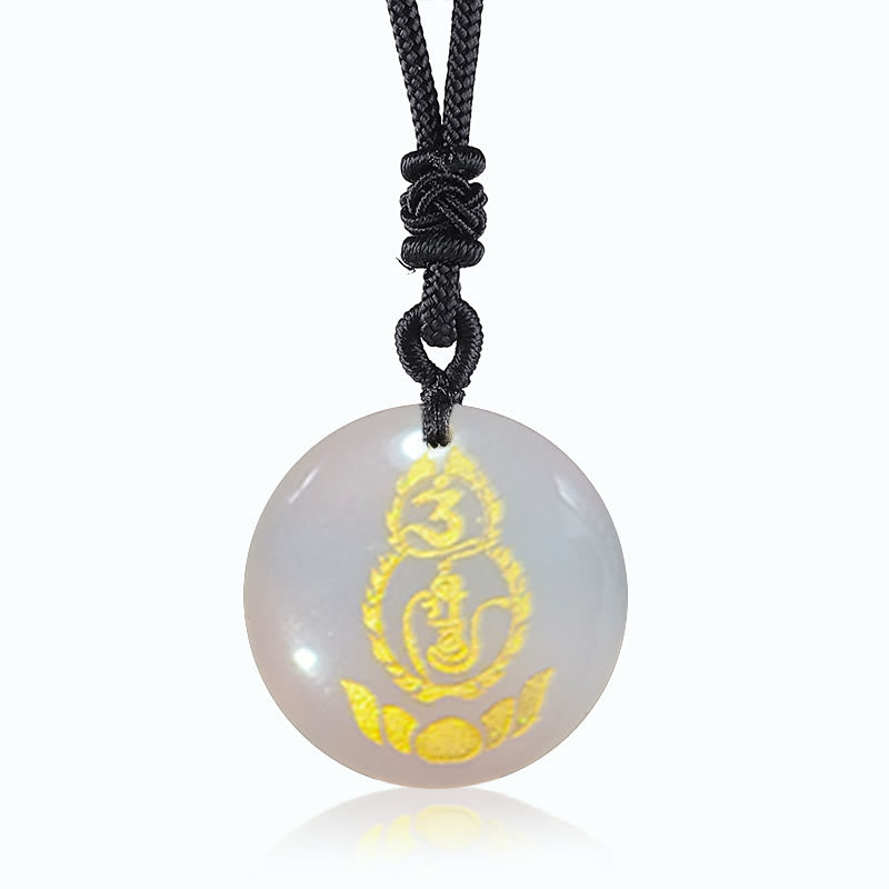 Lotus-Anhänger mit Vajra-Mantra aus schwarzem Obsidian zum Schutz