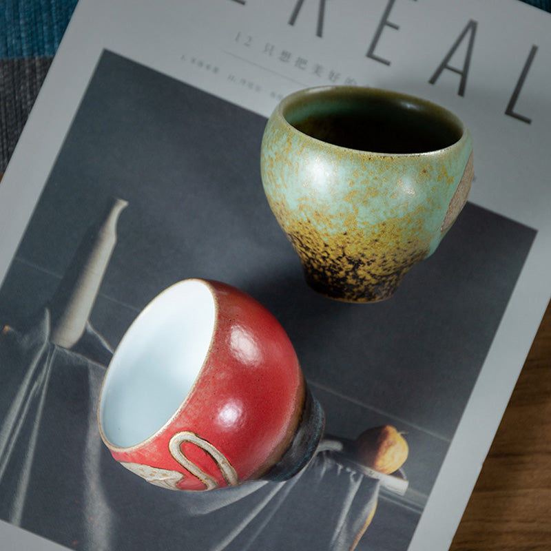 Keramik-Teetasse mit Lotus-Schote, graviert, 155 ml, Achtsamkeit