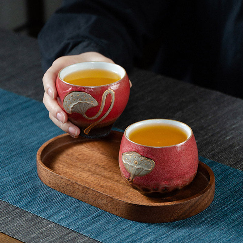 Keramik-Teetasse mit Lotus-Schote, graviert, 155 ml, Achtsamkeit