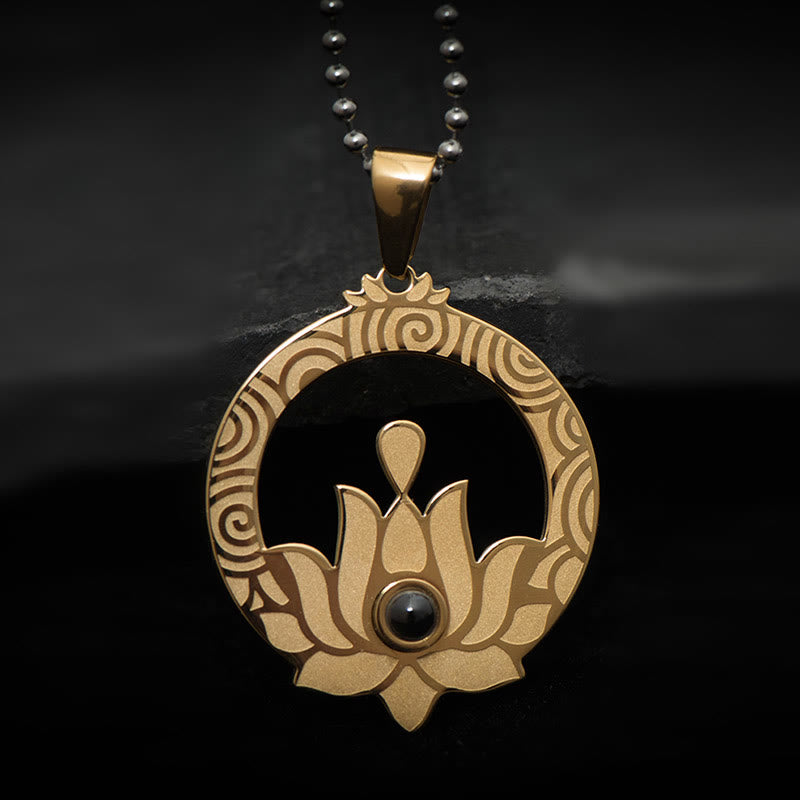 Lotus-Halskette aus Titanstahl mit Shurangama-Mantra-Projektion
