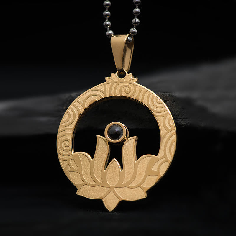 Lotus-Halskette aus Titanstahl mit Shurangama-Mantra-Projektion
