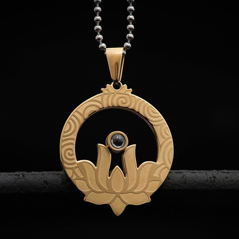 Lotus-Halskette aus Titanstahl mit Shurangama-Mantra-Projektion
