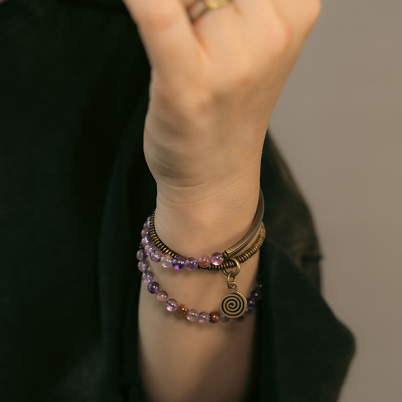 Armband der Liebe und Vergebung mit violettem Phantom, rotem Hämatoid und grünem Rutilquarz