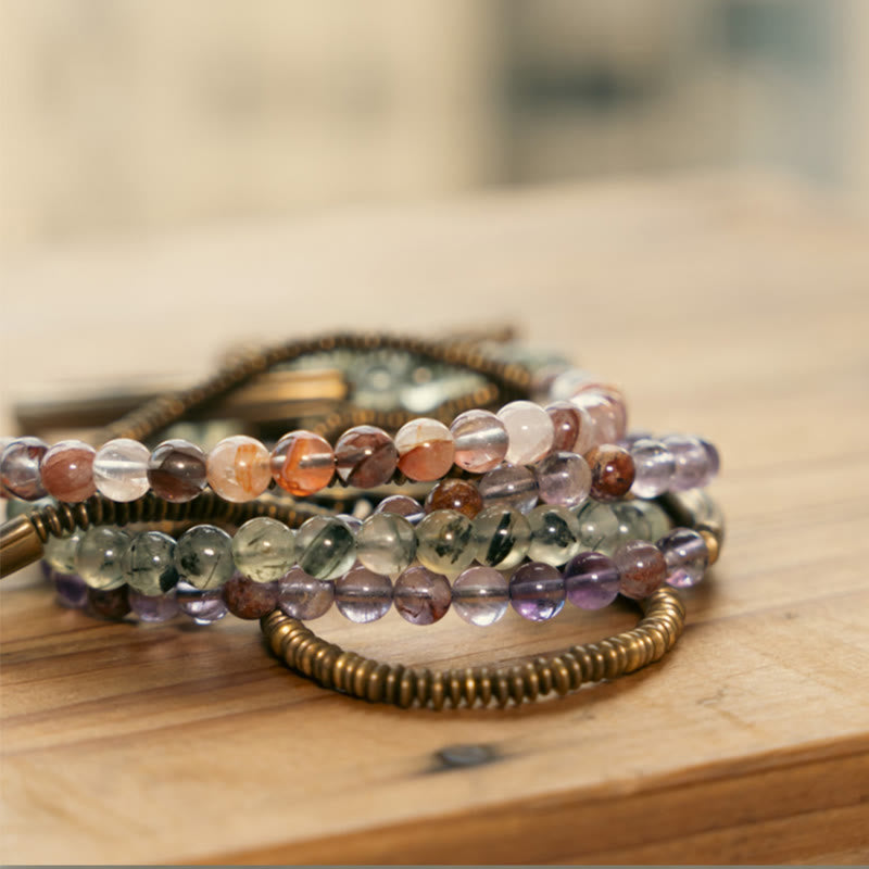 Armband der Liebe und Vergebung mit violettem Phantom, rotem Hämatoid und grünem Rutilquarz