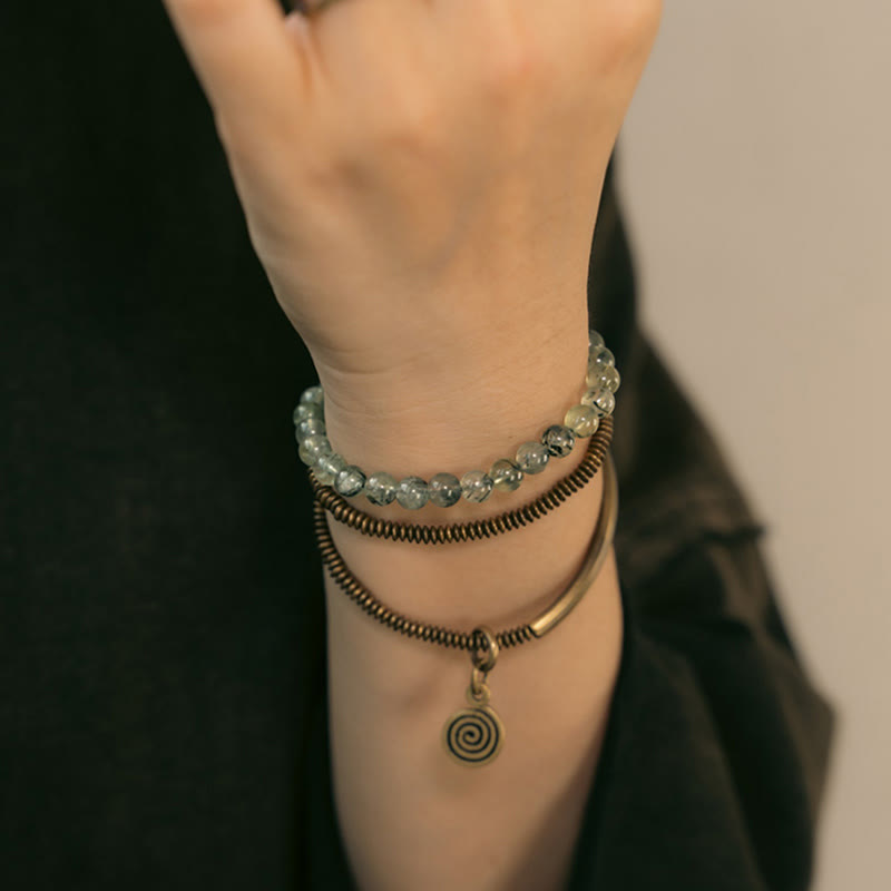 Armband der Liebe und Vergebung mit violettem Phantom, rotem Hämatoid und grünem Rutilquarz