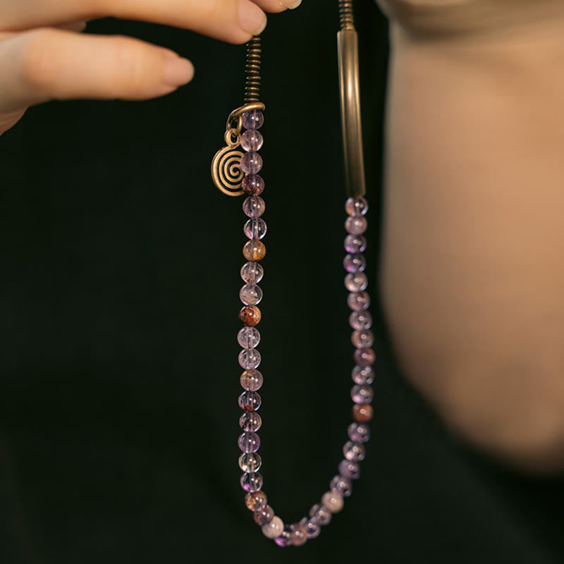 Armband der Liebe und Vergebung mit violettem Phantom, rotem Hämatoid und grünem Rutilquarz