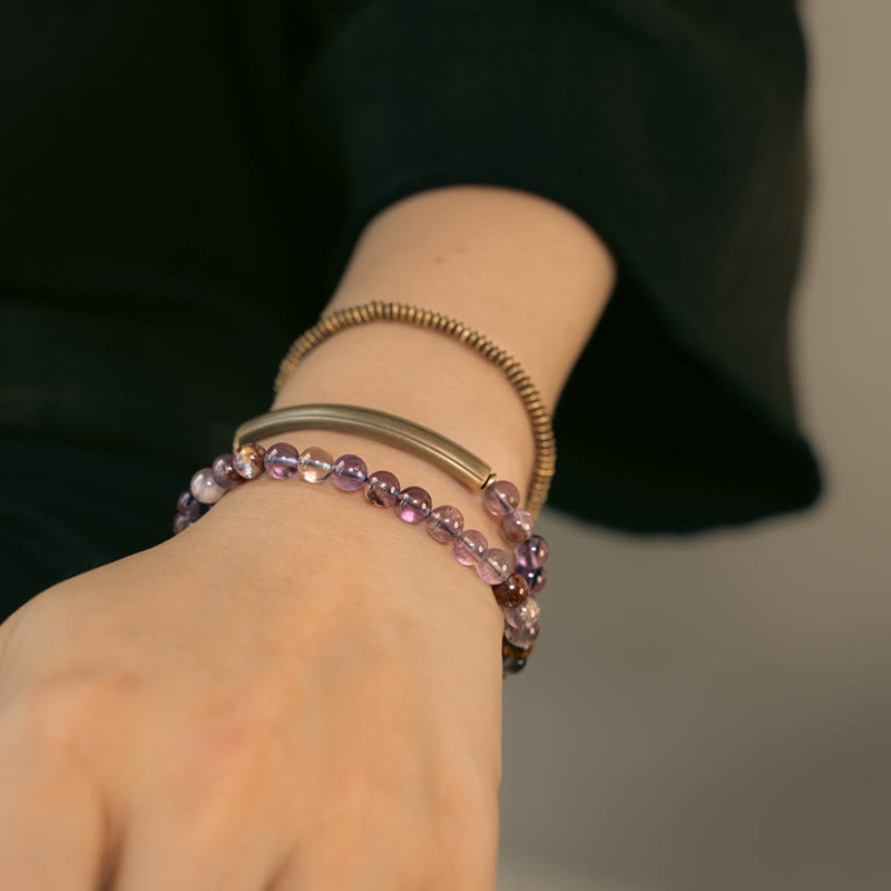 Armband der Liebe und Vergebung mit violettem Phantom, rotem Hämatoid und grünem Rutilquarz