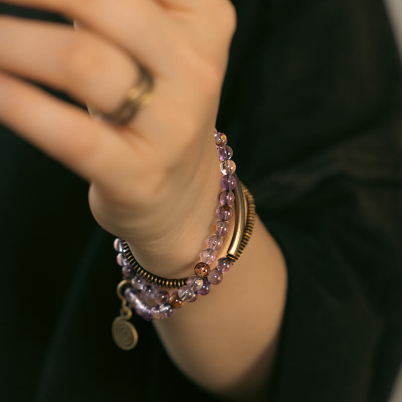 Armband der Liebe und Vergebung mit violettem Phantom, rotem Hämatoid und grünem Rutilquarz