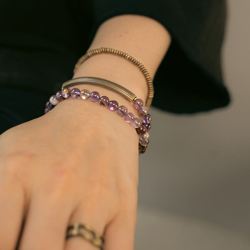 Armband der Liebe und Vergebung mit violettem Phantom, rotem Hämatoid und grünem Rutilquarz