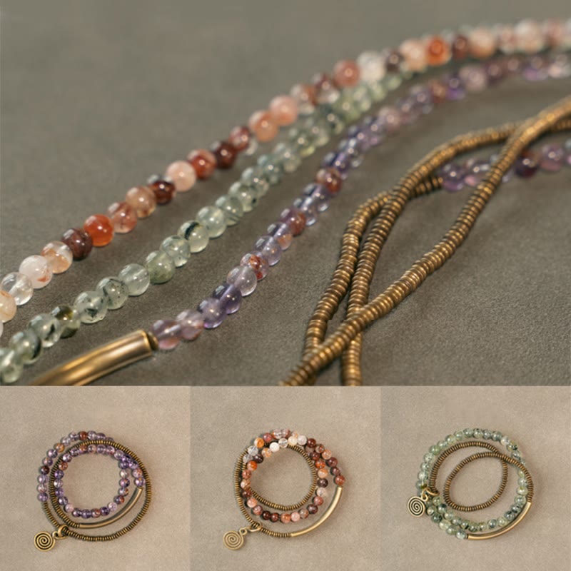 Armband der Liebe und Vergebung mit violettem Phantom, rotem Hämatoid und grünem Rutilquarz
