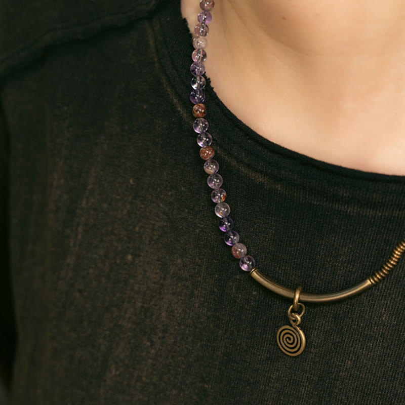 Armband der Liebe und Vergebung mit violettem Phantom, rotem Hämatoid und grünem Rutilquarz