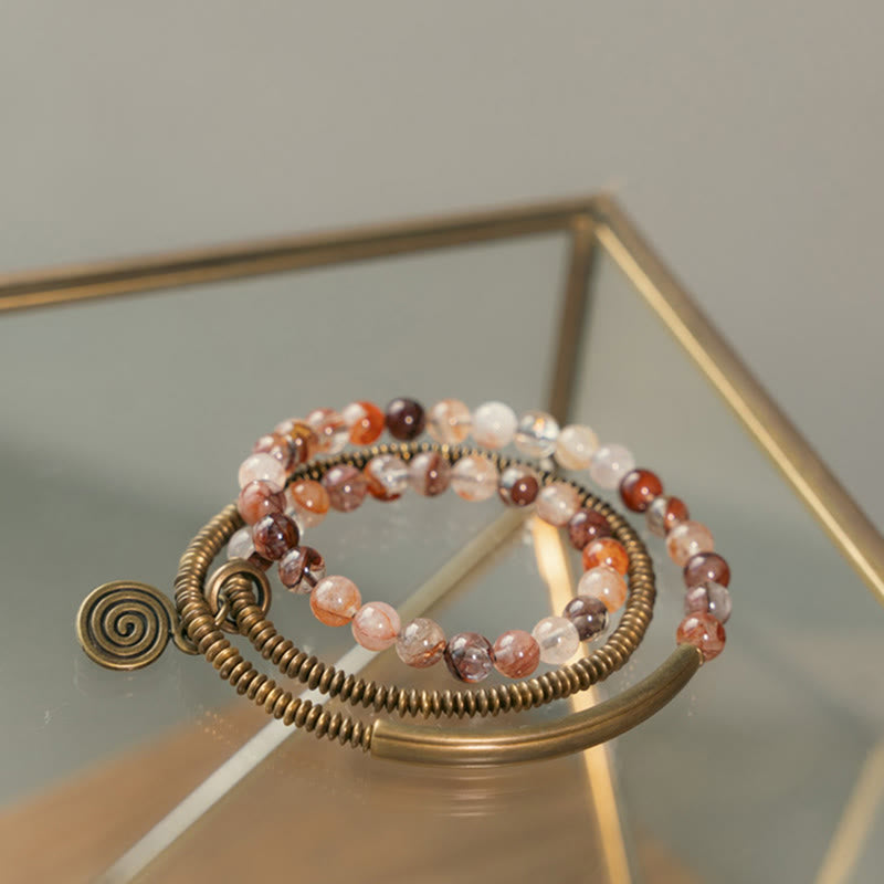 Armband der Liebe und Vergebung mit violettem Phantom, rotem Hämatoid und grünem Rutilquarz