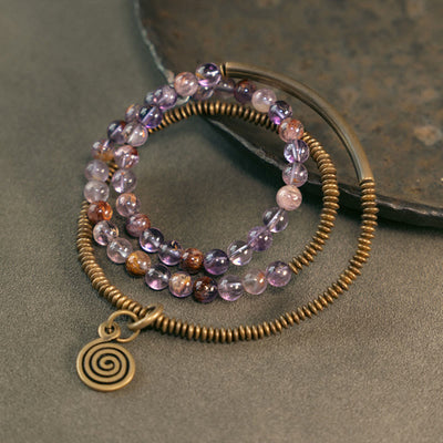 Armband der Liebe und Vergebung mit violettem Phantom, rotem Hämatoid und grünem Rutilquarz