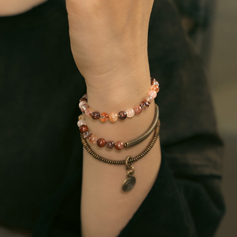 Armband der Liebe und Vergebung mit violettem Phantom, rotem Hämatoid und grünem Rutilquarz