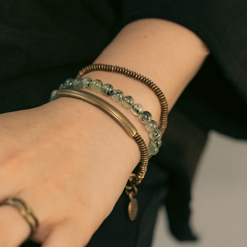 Armband der Liebe und Vergebung mit violettem Phantom, rotem Hämatoid und grünem Rutilquarz