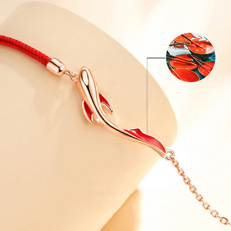Glücksbringer-Armband aus Sterlingsilber mit roter Schnur, Koi-Fisch, 16 + 3 cm