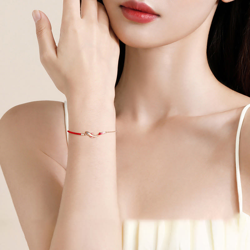 Glücksbringer-Armband aus Sterlingsilber mit roter Schnur, Koi-Fisch, 16 + 3 cm
