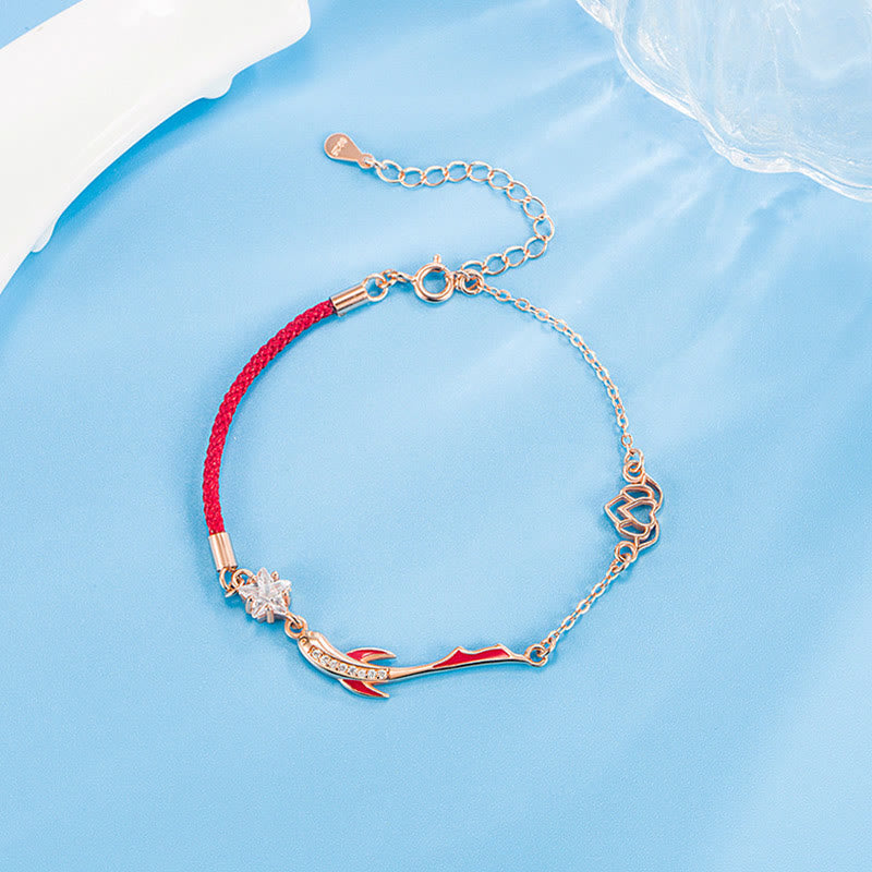Glücksbringer-Armband aus Sterlingsilber mit roter Schnur, Koi-Fisch, 16 + 3 cm