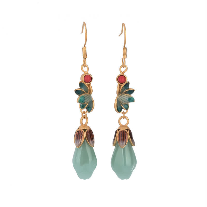 Magnolienblüte Jade Prosperity Tropfen Ohrringe