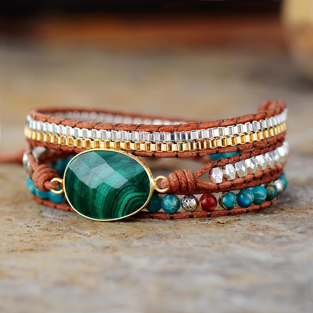 Malachit Schutz &amp; Harmonie Lederarmband
