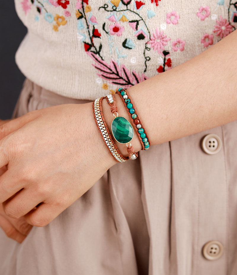 Malachit Schutz &amp; Harmonie Lederarmband
