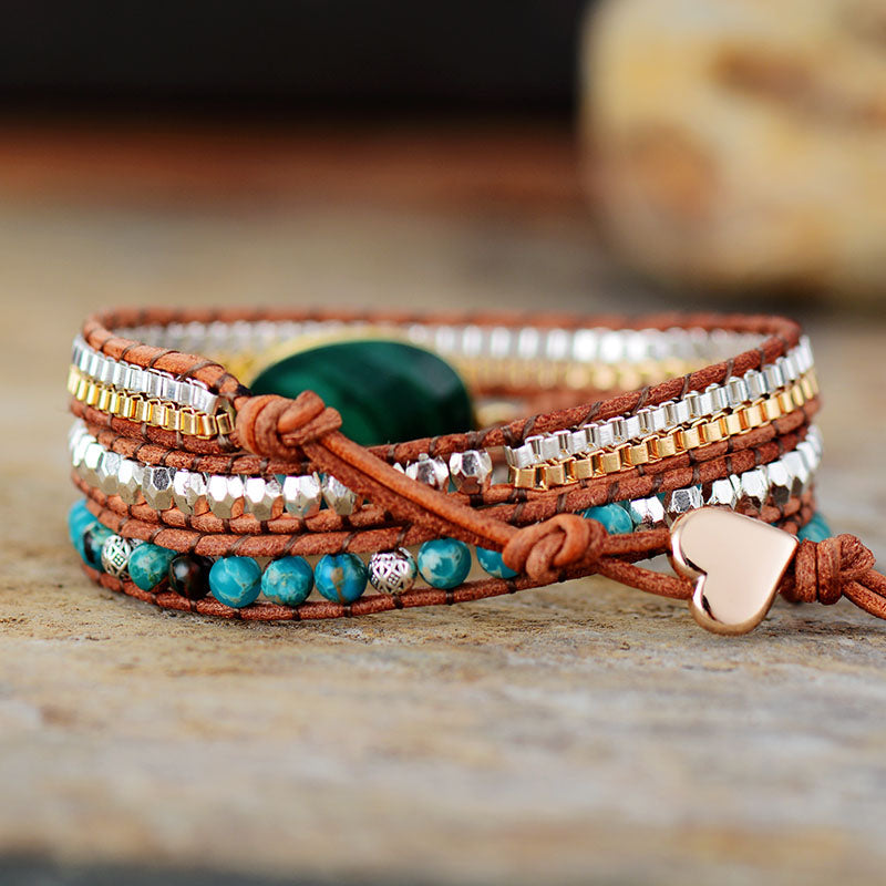 Malachit Schutz &amp; Harmonie Lederarmband
