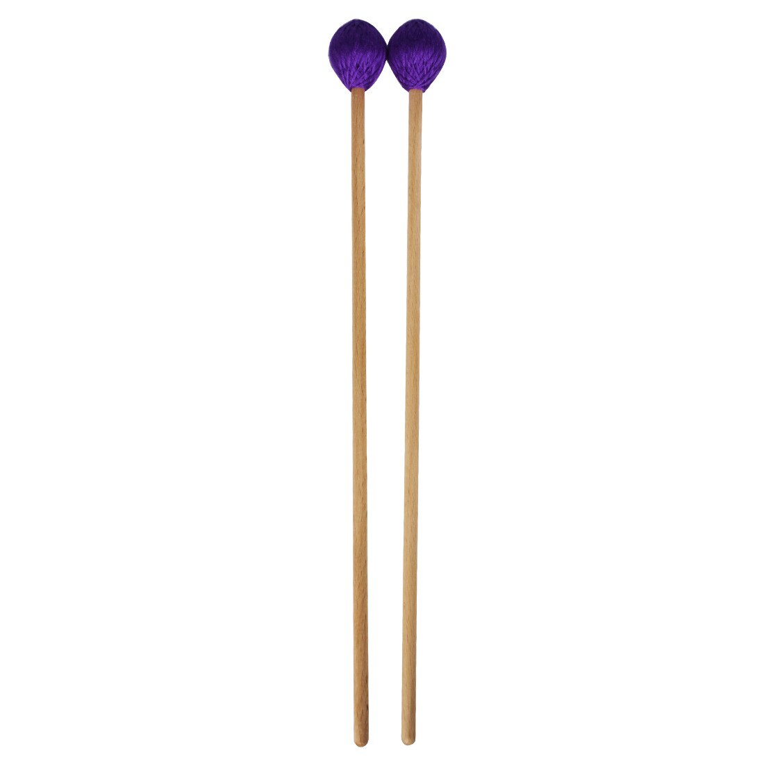 Two wooden mallets with purple yarn heads for Maple Handle Gong Instruments