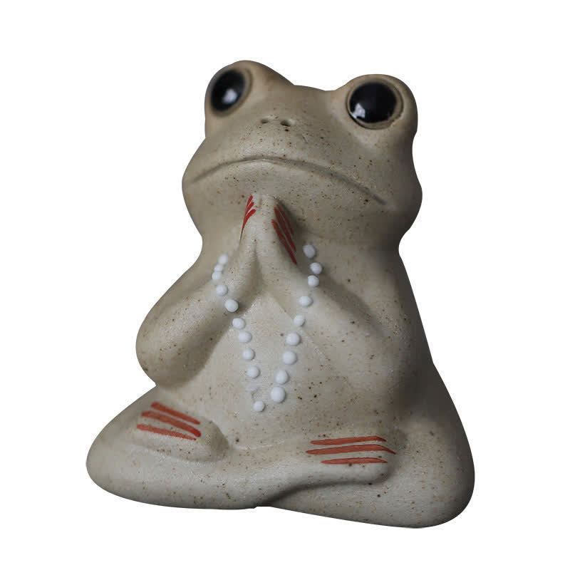 Meditierende kleine Froschstatue aus Keramik für ein ruhiges Zen-Dekor