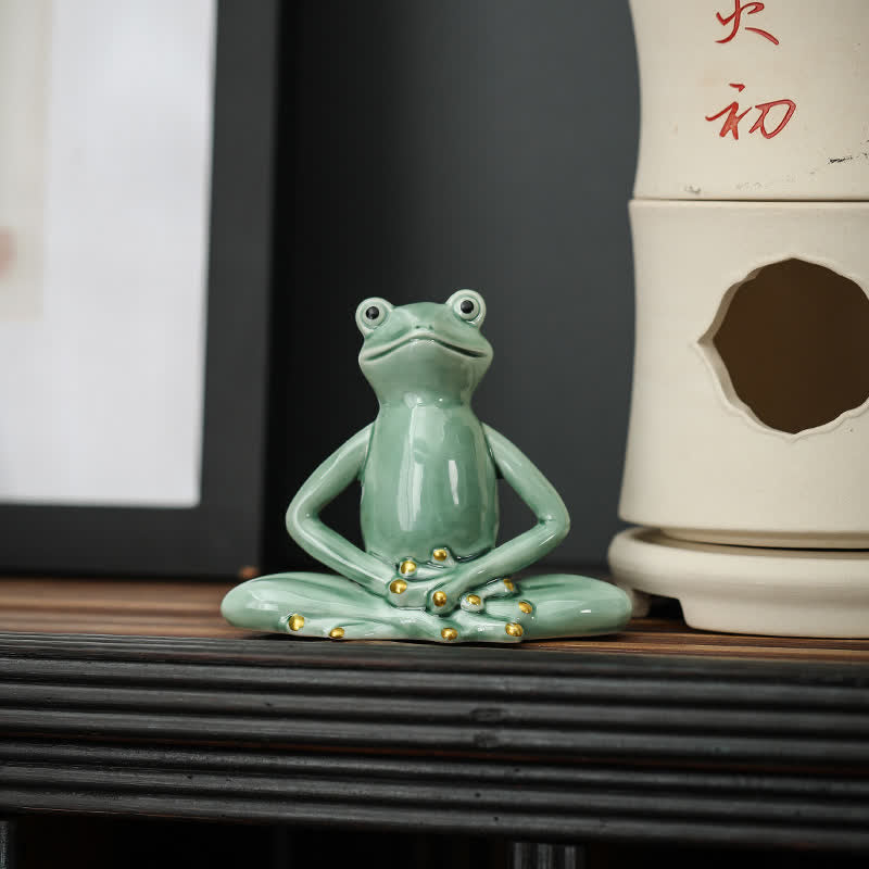 Meditierende Keramik-Zen-Froschstatue zur Dekoration