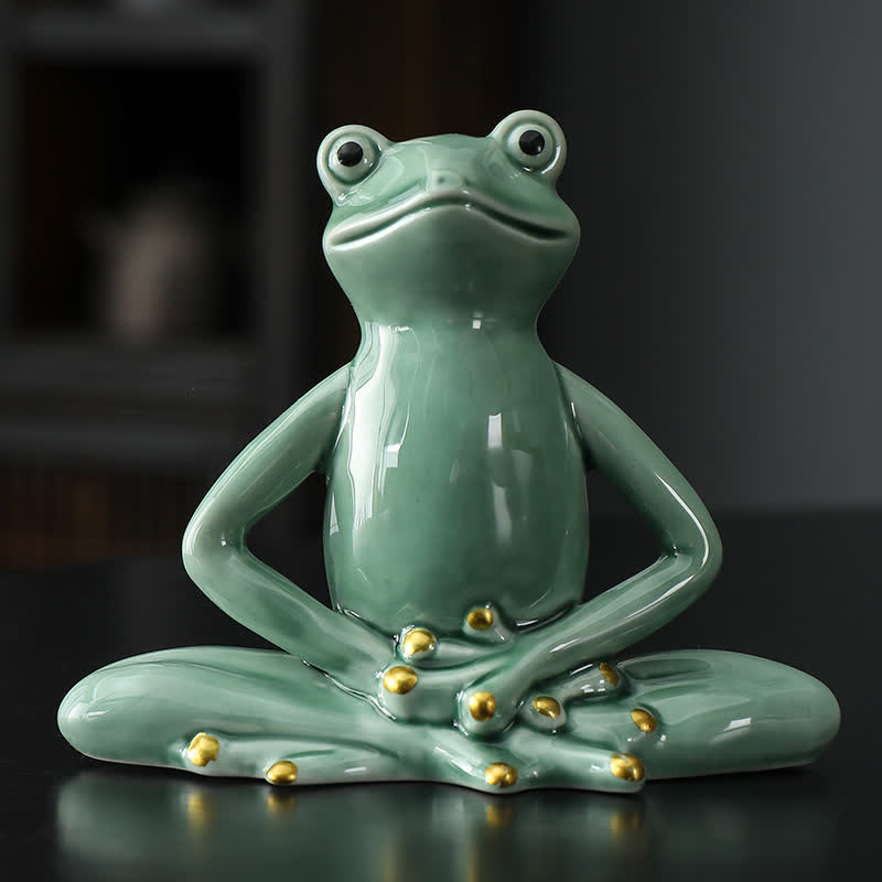 Meditierende Keramik-Zen-Froschstatue zur Dekoration