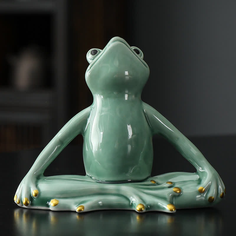 Meditierende Keramik-Zen-Froschstatue zur Dekoration