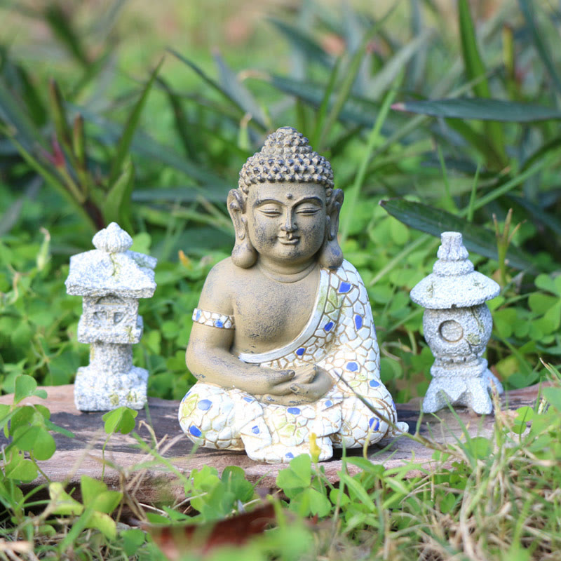 Meditierende Zen-Buddha-Statue aus Kunstharz für Gelassenheit und Ruhe