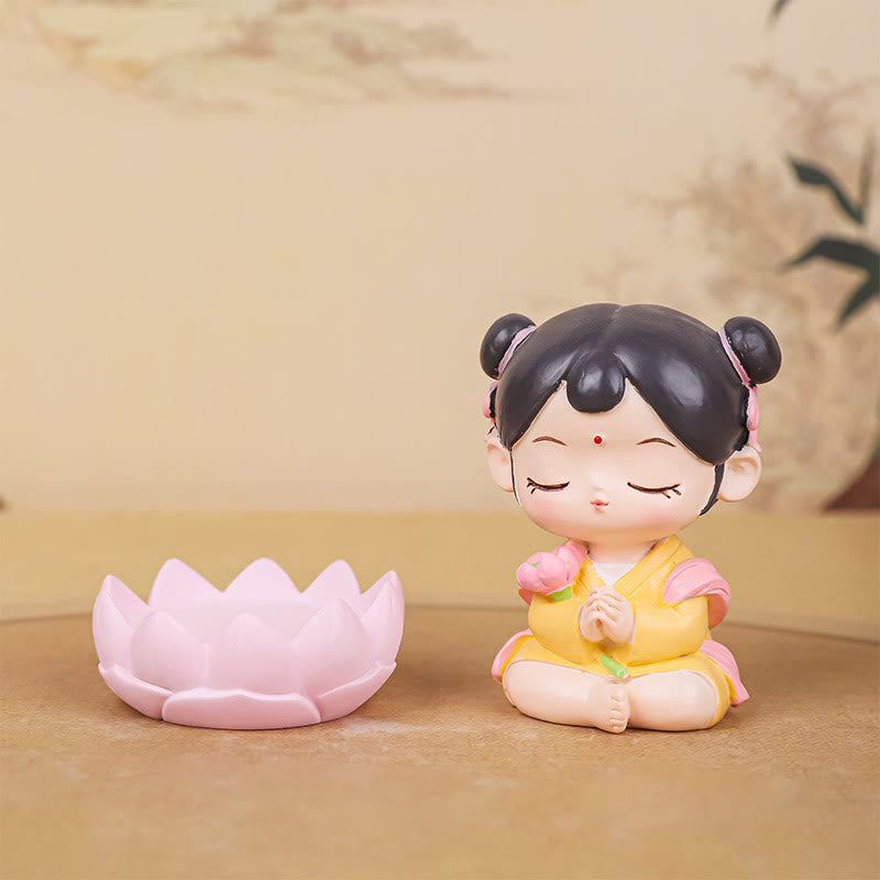 Meditation Avalokitesvara Harzstatue mit Jungen- und Mädchenfiguren