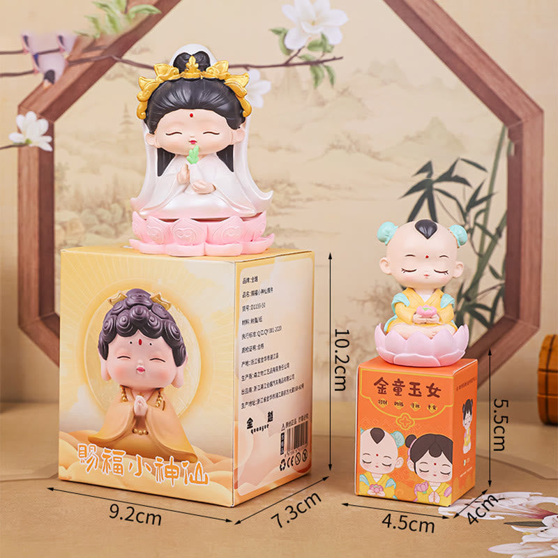 Meditation Avalokitesvara Harzstatue mit Jungen- und Mädchenfiguren