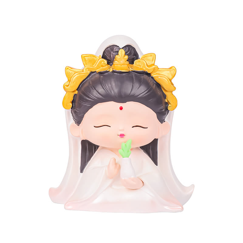 Meditation Avalokitesvara Harzstatue mit Jungen- und Mädchenfiguren