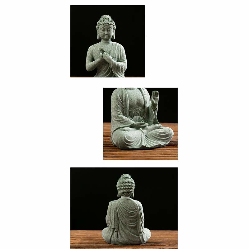 Meditations-Buddha-Statue aus grünem Sandstein, Symbol der Gelassenheit