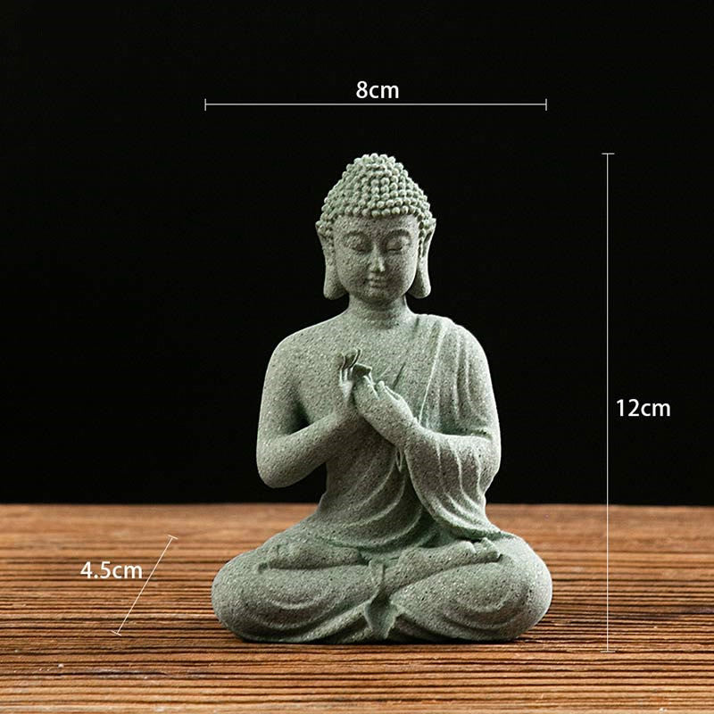 Meditations-Buddha-Statue aus grünem Sandstein, Symbol der Gelassenheit
