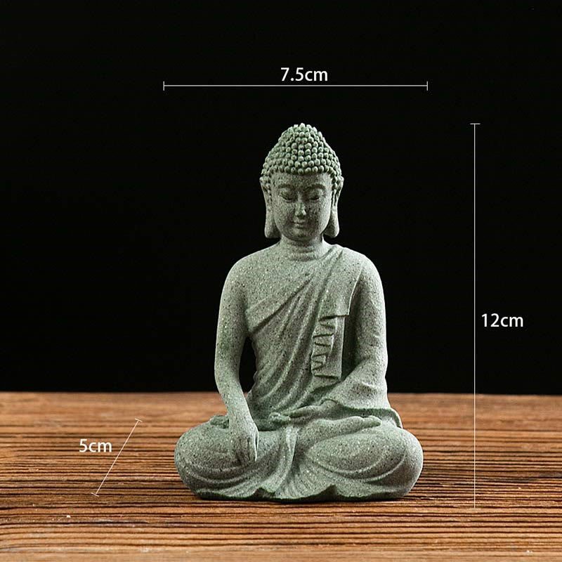 Meditations-Buddha-Statue aus grünem Sandstein, Symbol der Gelassenheit