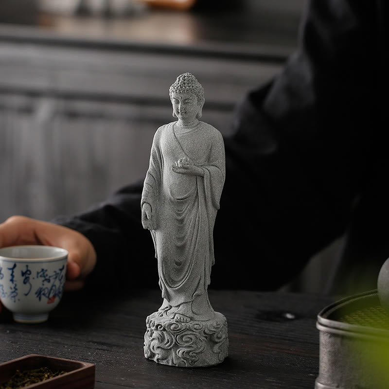 Meditations-Buddha-Statue aus Sandstein, 6 x 6 x 20 cm, für Serenity Home