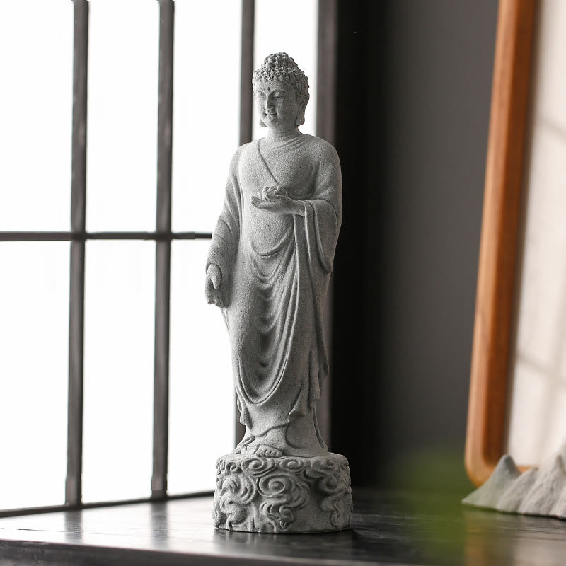 Meditations-Buddha-Statue aus Sandstein, 6 x 6 x 20 cm, für Serenity Home