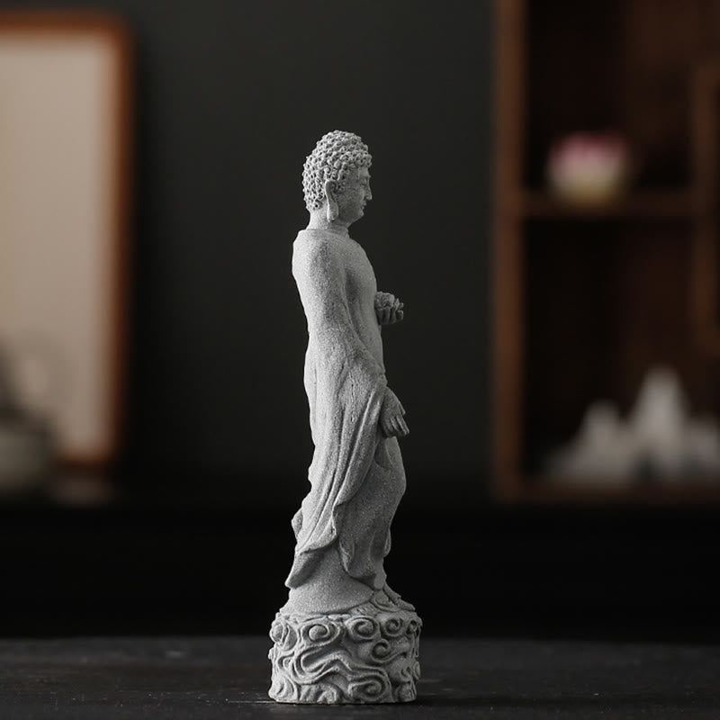 Meditations-Buddha-Statue aus Sandstein, 6 x 6 x 20 cm, für Serenity Home