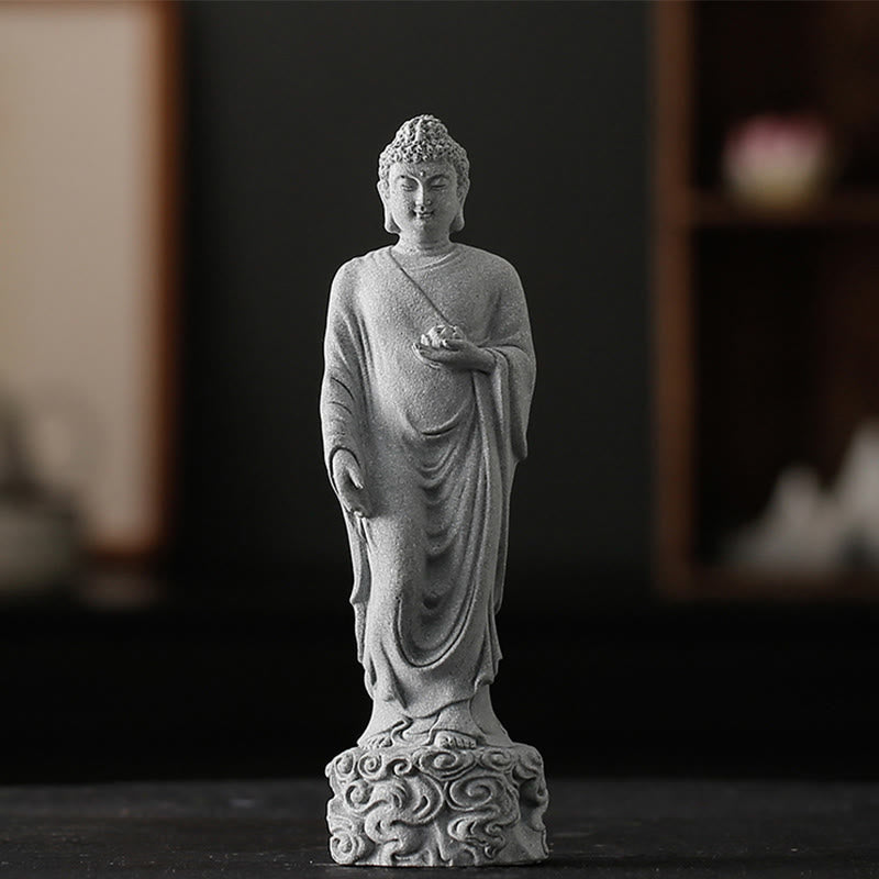 Meditations-Buddha-Statue aus Sandstein, 6 x 6 x 20 cm, für Serenity Home