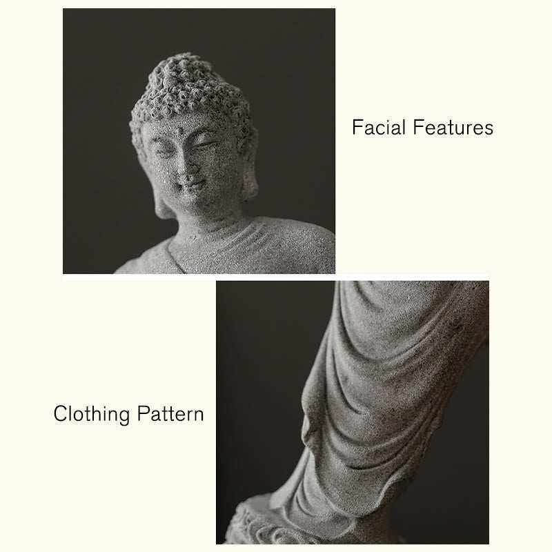 Meditations-Buddha-Statue aus Sandstein, 6 x 6 x 20 cm, für Serenity Home