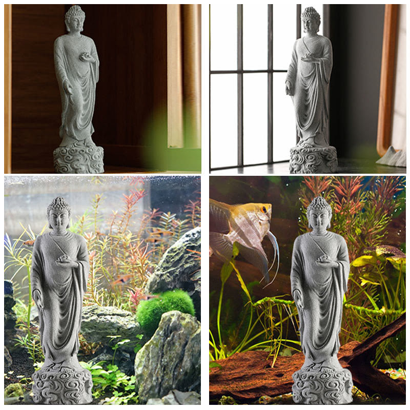 Meditations-Buddha-Statue aus Sandstein, 6 x 6 x 20 cm, für Serenity Home