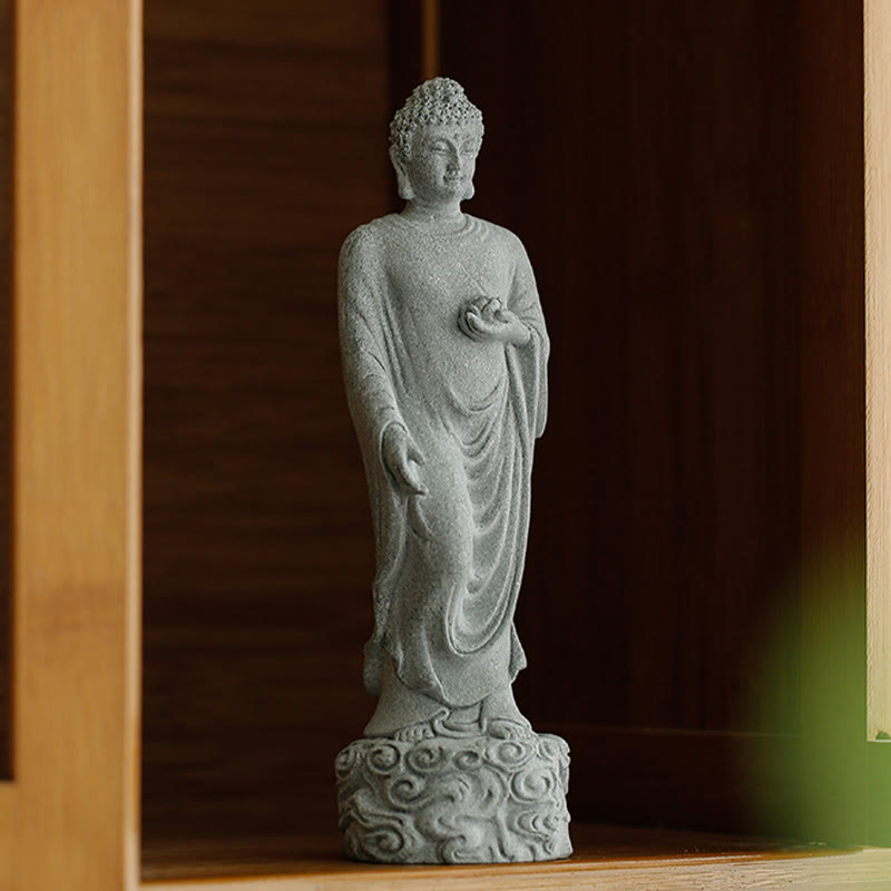 Meditations-Buddha-Statue aus Sandstein, 6 x 6 x 20 cm, für Serenity Home