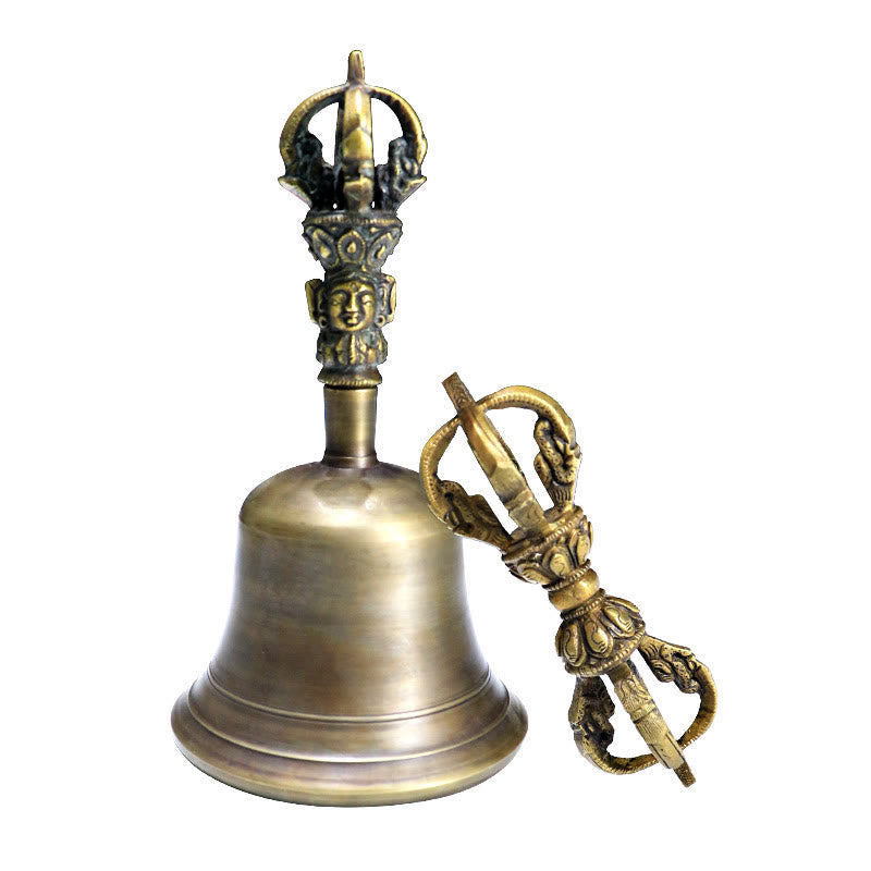 Mittleres Meditationsset aus tibetischer Glocke und Vajra Dorje aus Kupfer